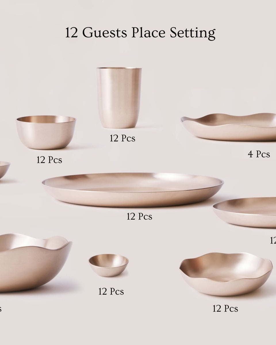 Luxe Kansa Complete Dinner Set - Marble Lotus - Luxe Kansa Complete Dinner Set