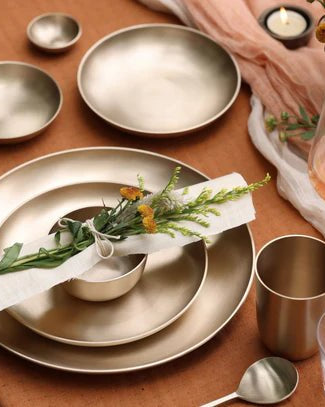 Luxe Kansa Dinner Plate, 10.5" - Marble Lotus - Luxe Kansa Dinner Plate, 10.5"