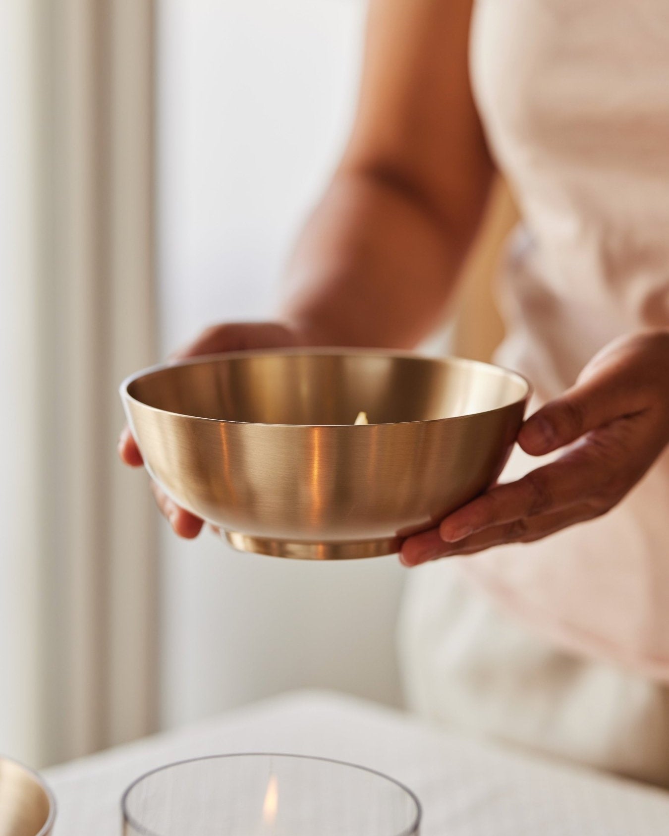 Luxe Kansa Serving Bowl, 6" - Marble Lotus - Luxe Kansa Serving Bowl 6 inch front view