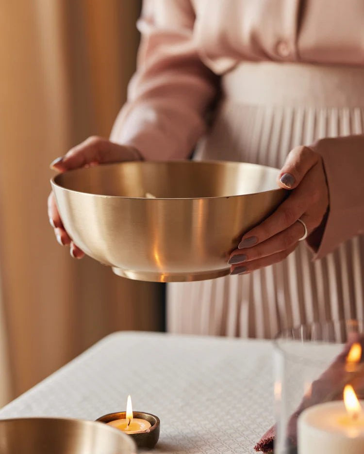 Luxe Kansa Serving Bowl, ~8" - Marble Lotus - Luxe Kansa Serving Bowl, ~8"