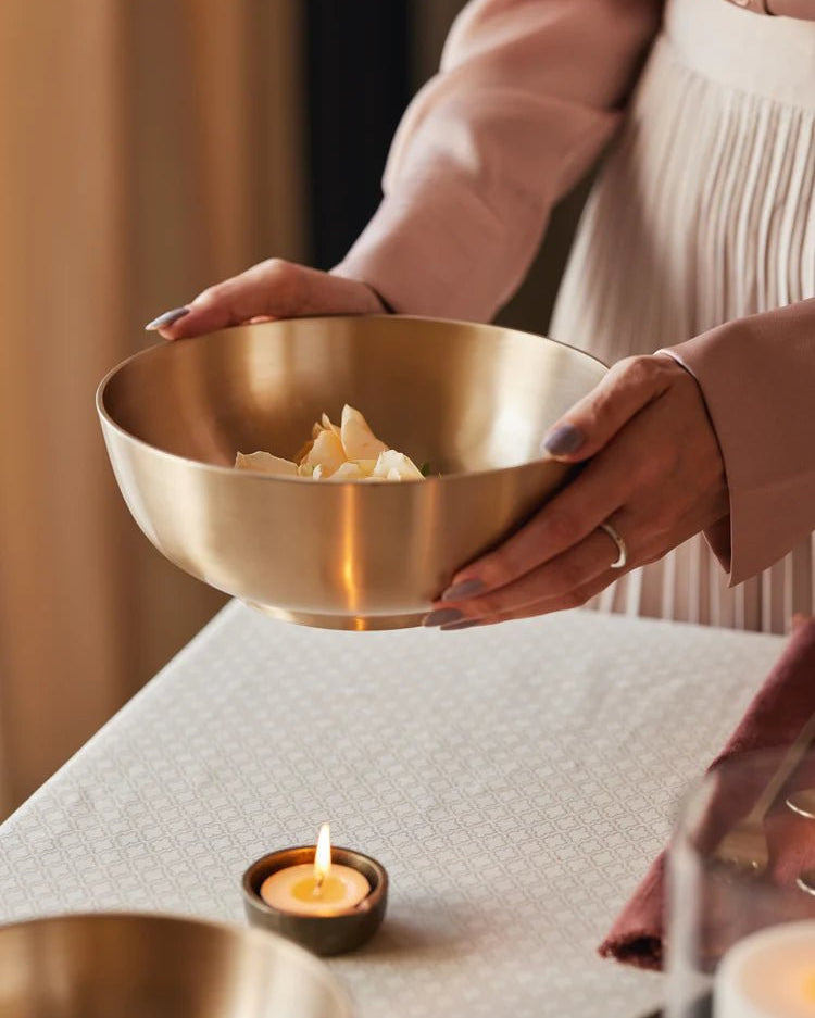 Luxe Kansa Serving Bowl, ~8" - Marble Lotus - Luxe Kansa Serving Bowl, ~8"