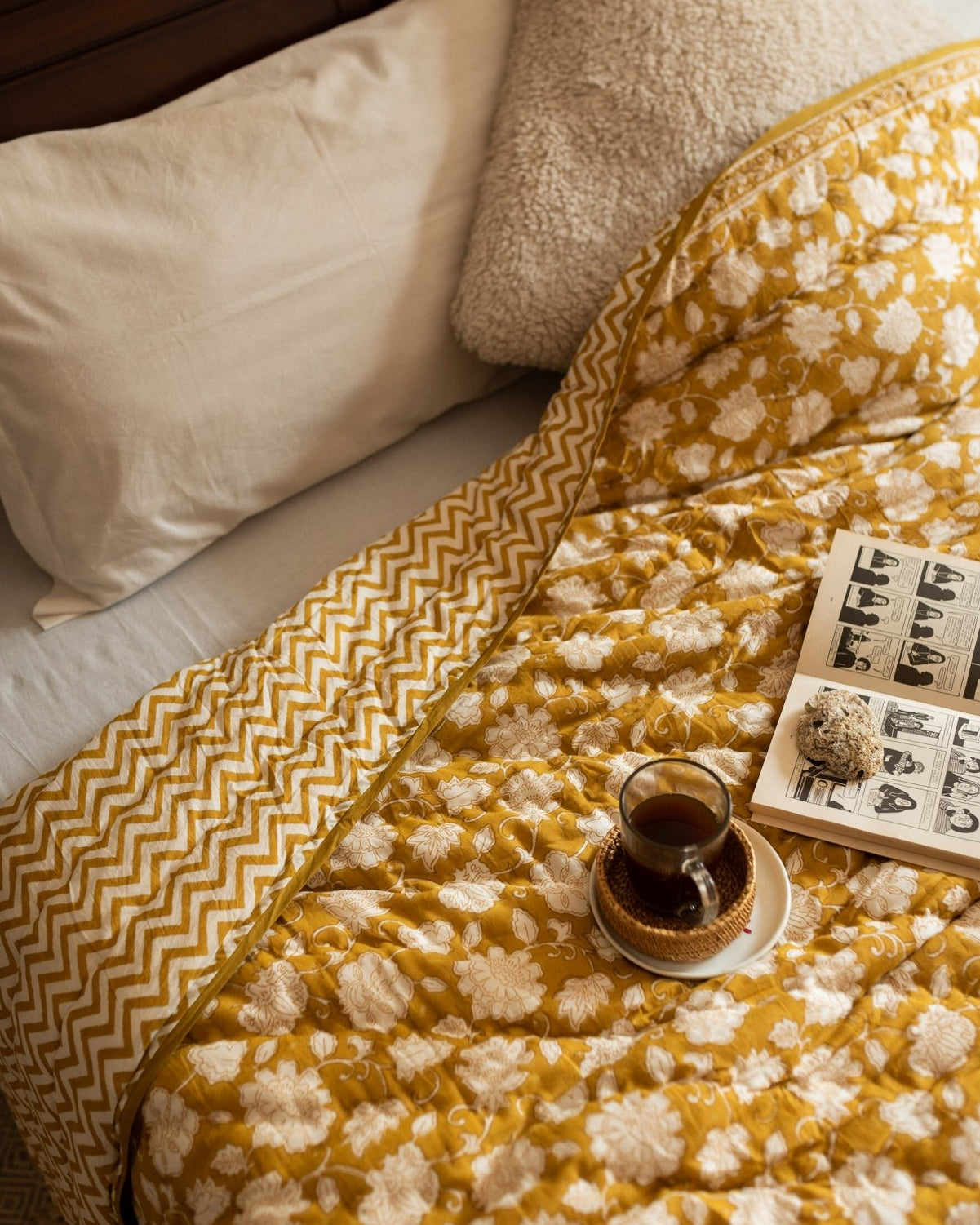 Lyla Block Printed Quilt - Marble Lotus - Lyla Block Printed Quilt