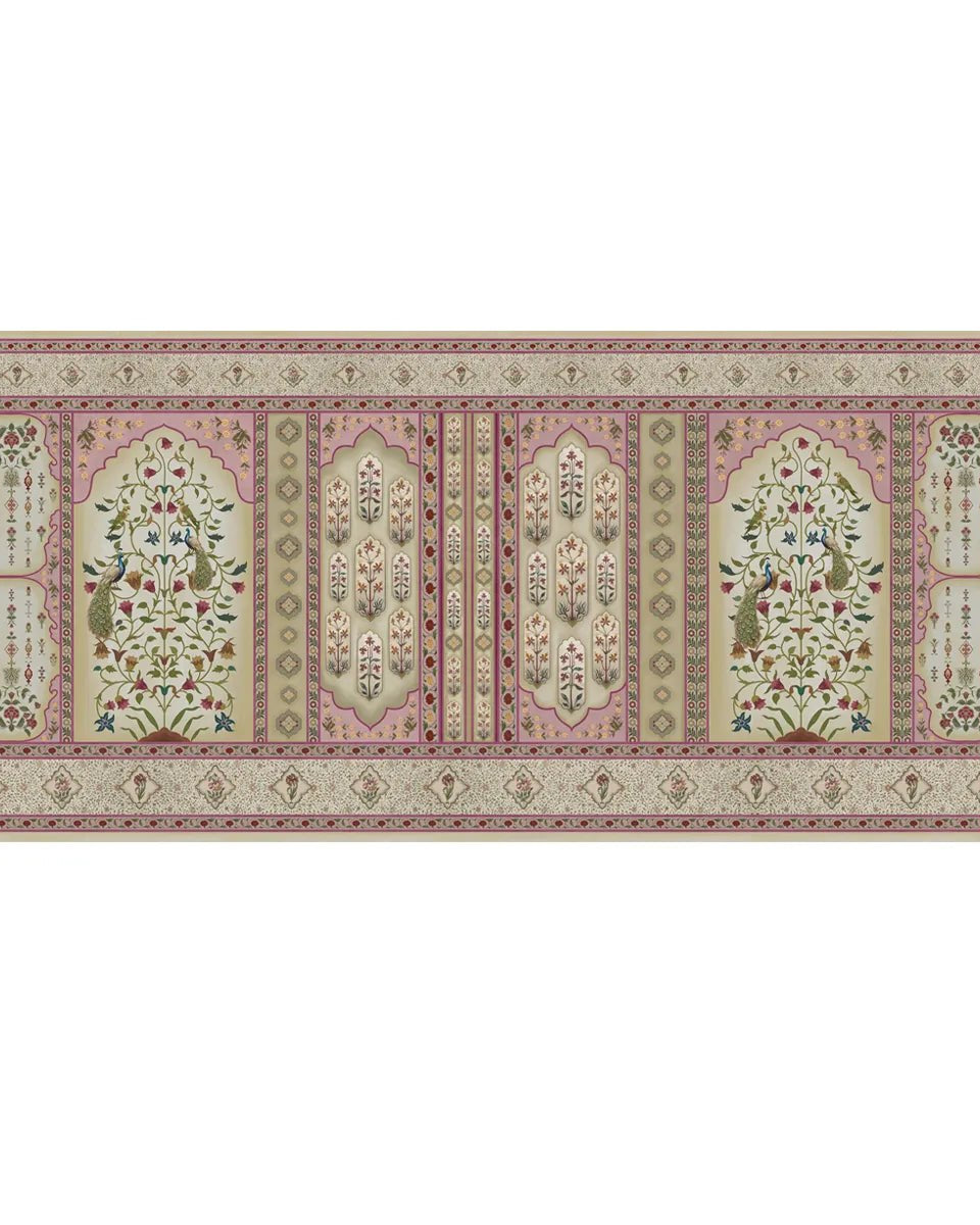 Madhuban Indian Floral Jharoka Wallpaper in Suneherii Collection Pink - Marble Lotus - Madhuban Indian Floral Jharoka Wallpaper in Suneherii Collection Pink