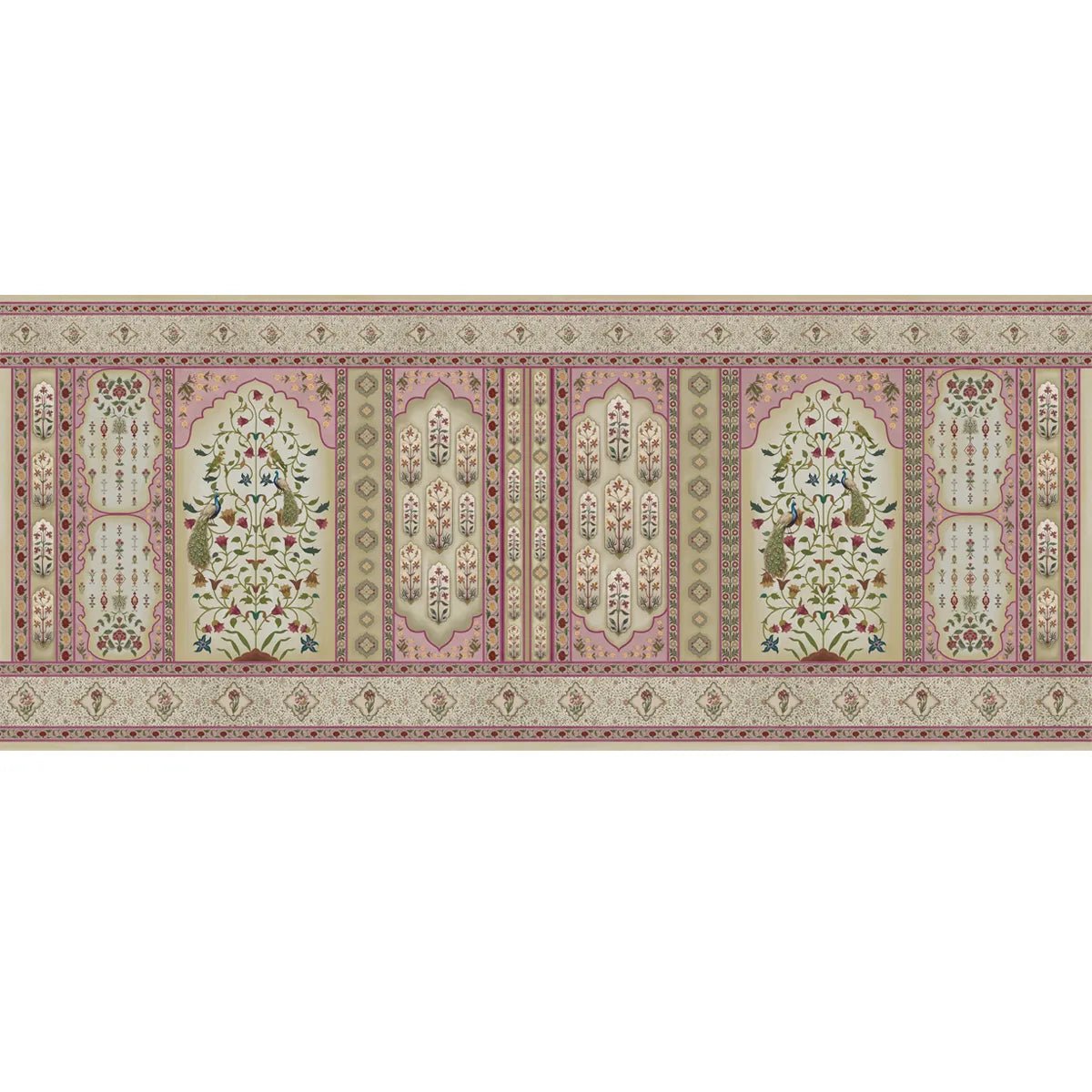 Madhuban Indian Floral Jharoka Wallpaper in Suneherii Collection Pink - Marble Lotus - Madhuban Indian Floral Jharoka Wallpaper in Suneherii Collection Pink