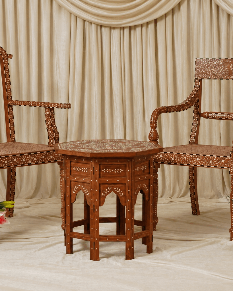 Maharani Bone Inlay Side Table - Marble Lotus - Maharani Bone Inlay Side Table