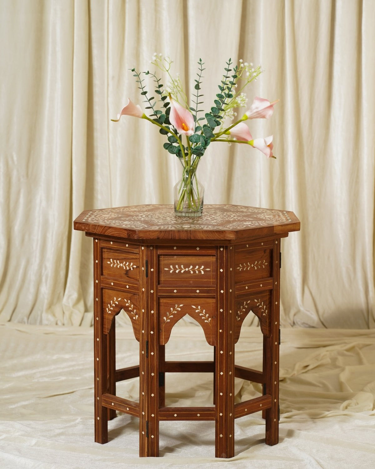 Maharani Bone Inlay Side Table - Marble Lotus - Maharani Bone Inlay Side Table