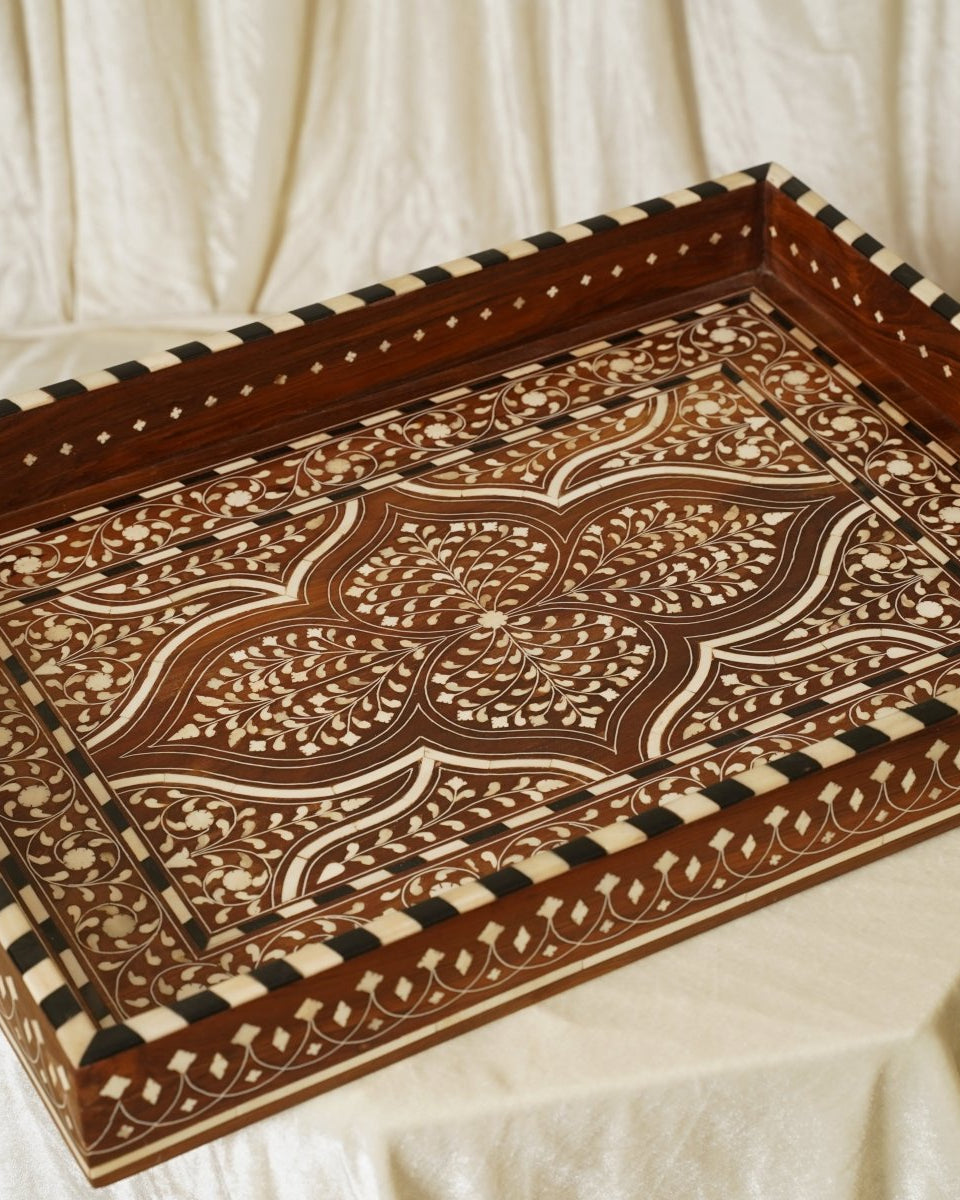 Maharani Carved Heritage Tray - Marble Lotus - Maharani Carved Heritage Tray
