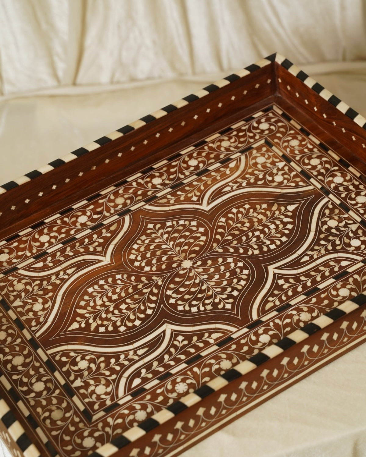 Maharani Carved Heritage Tray - Marble Lotus - Maharani Carved Heritage Tray