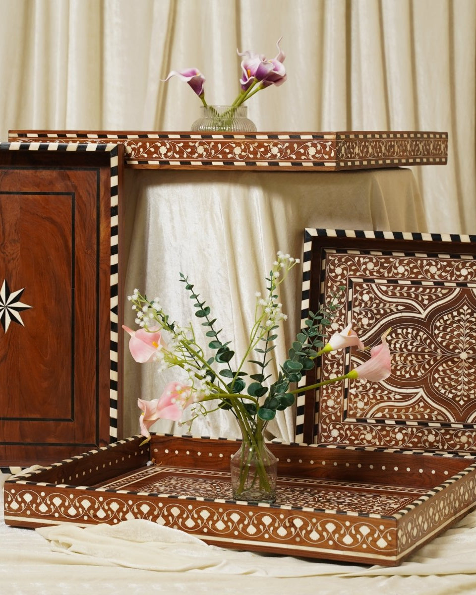 Maharani Carved Heritage Tray - Marble Lotus - Maharani Carved Heritage Tray