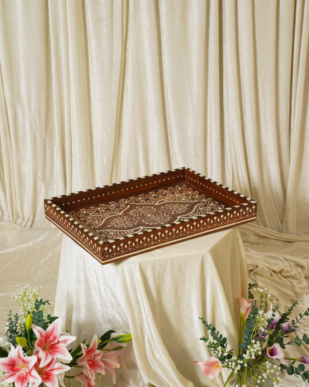 Maharani Carved Heritage Tray - Marble Lotus - Maharani Carved Heritage Tray