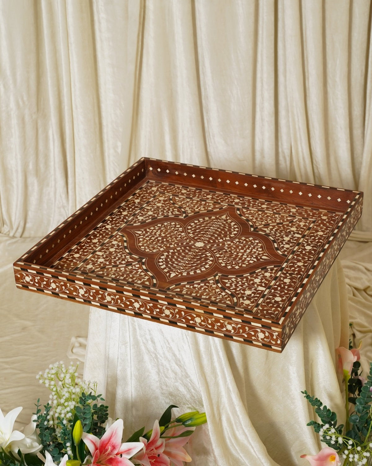 Maharani Mosaic Tray - Marble Lotus - Maharani Mosaic Tray