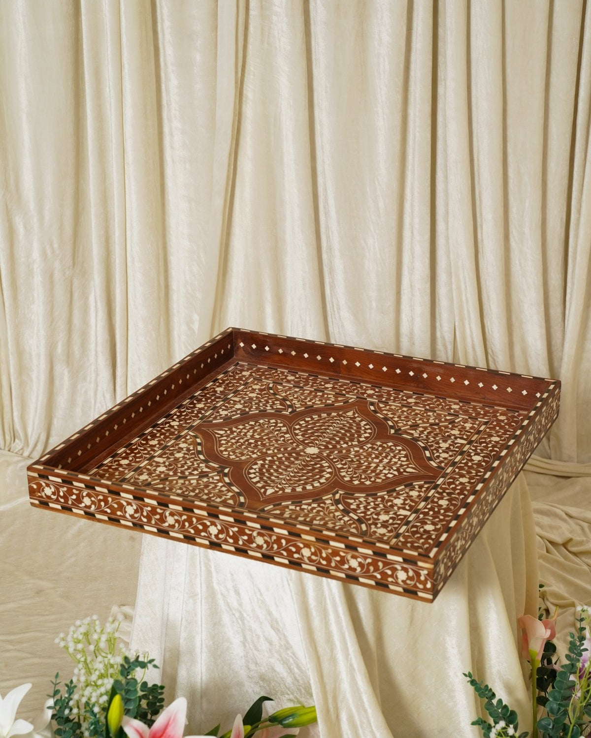 Maharani Mosaic Tray - Marble Lotus - Maharani Mosaic Tray