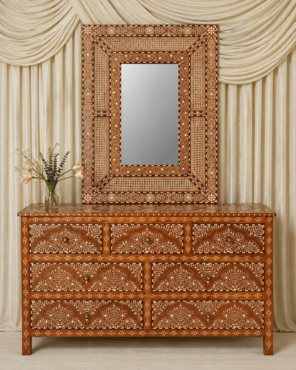 Maharani Regal 7-Drawer Dresser - Marble Lotus - Maharani Regal 7-Drawer Dresser