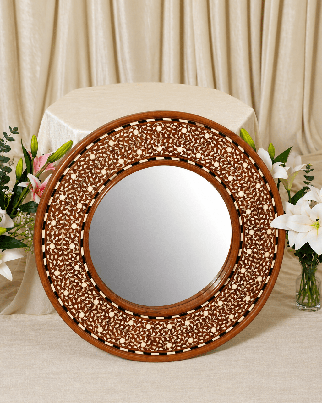 Maharani Sunburst Round Mirror 24 in - Marble Lotus - Maharani Sunburst Round Mirror 24 in
