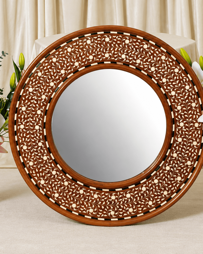 Maharani Sunburst Round Mirror 24 in - Marble Lotus - Maharani Sunburst Round Mirror 24 in