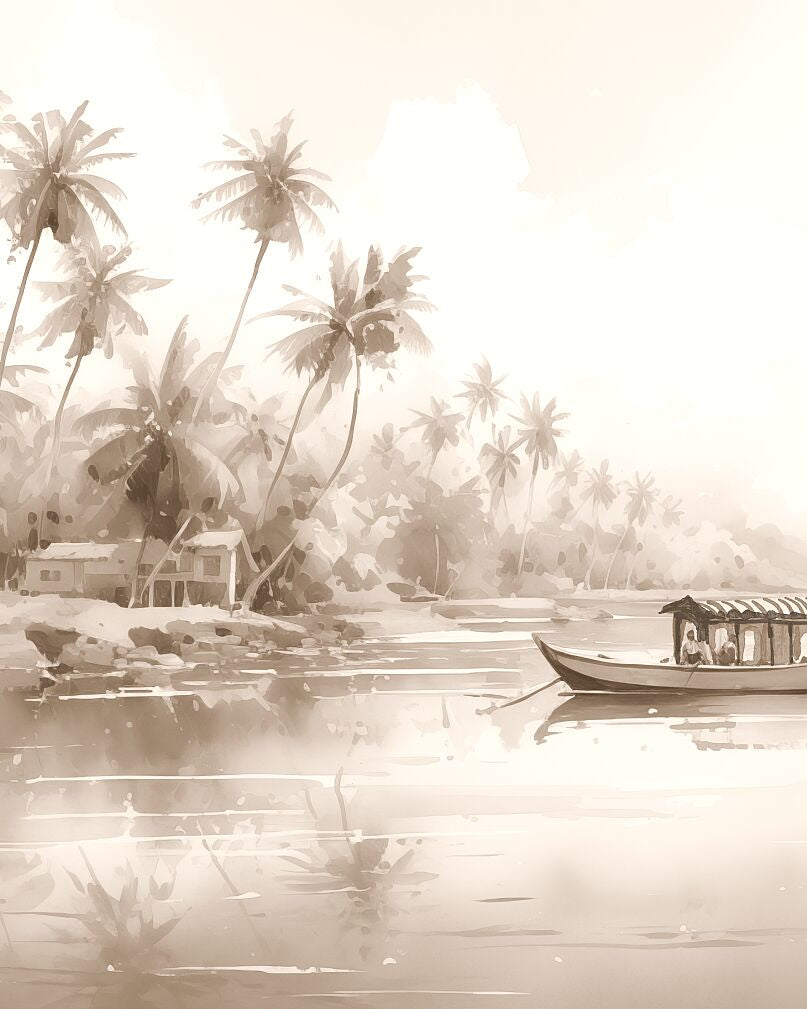 Malabar Coast, Kerala | Watercolor Fine Art Giclée Print - Marble Lotus - Kerala Wallpaper