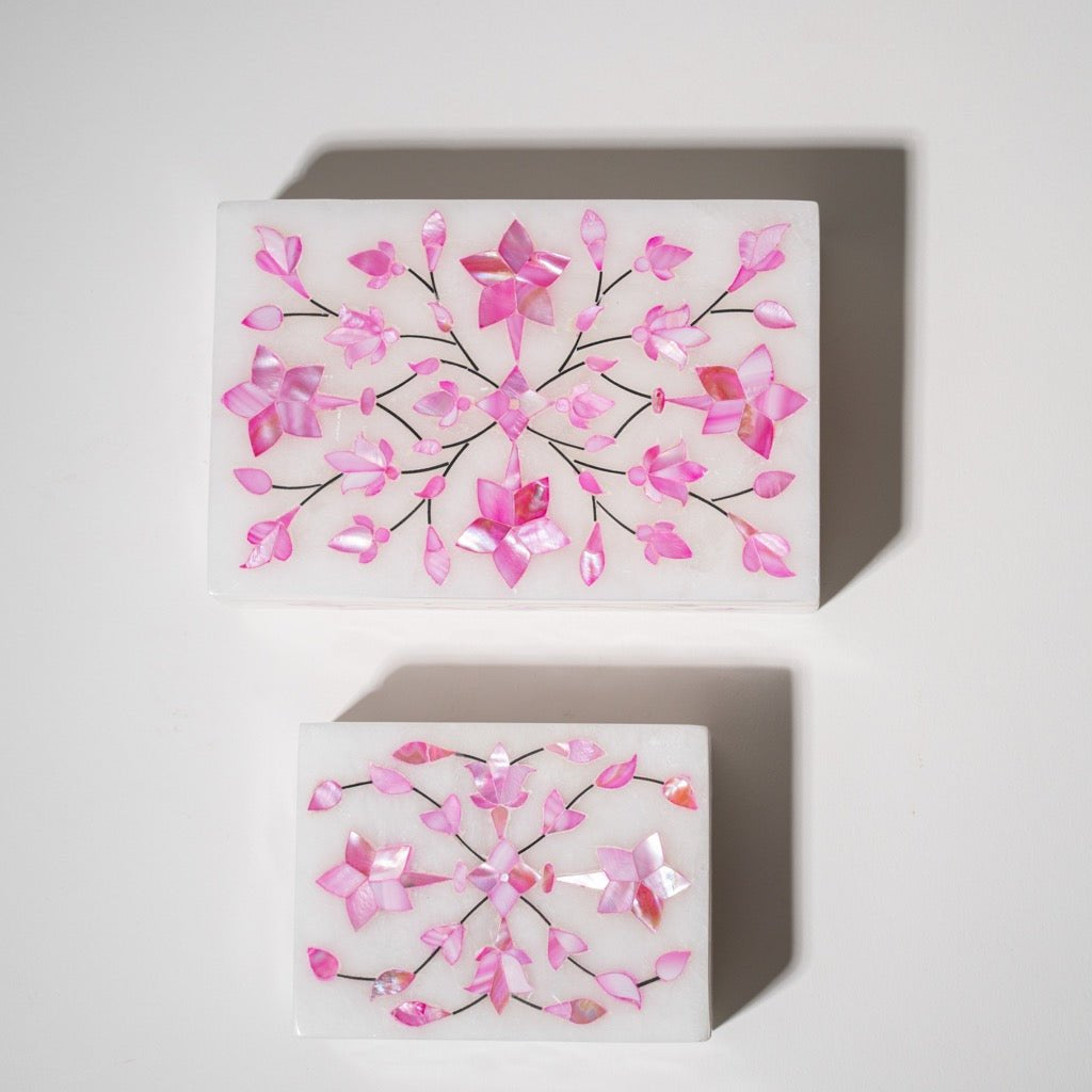 Marble Inlay Jewelry Box - Marble Lotus - Inlay Jewelry box