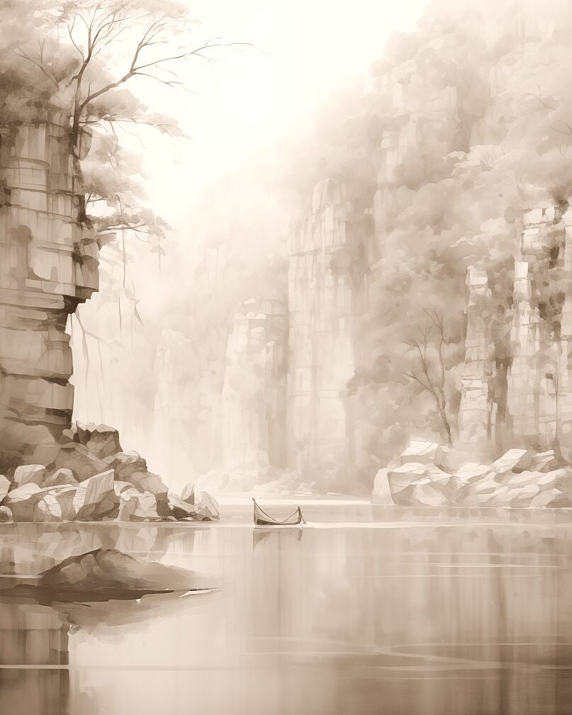 Marble Rocks, Madhya Pradesh | Watercolor Fine Art Giclée Print - Marble Lotus - Marble Rocks MP