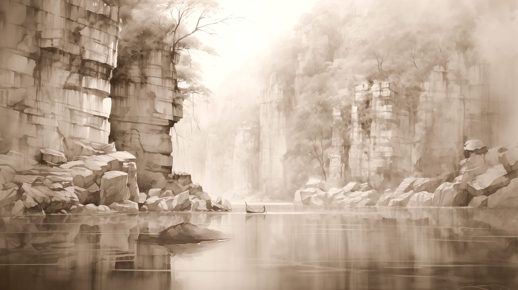 Marble Rocks, Madhya Pradesh | Watercolor Fine Art Giclée Print - Marble Lotus - Marble Rocks MP
