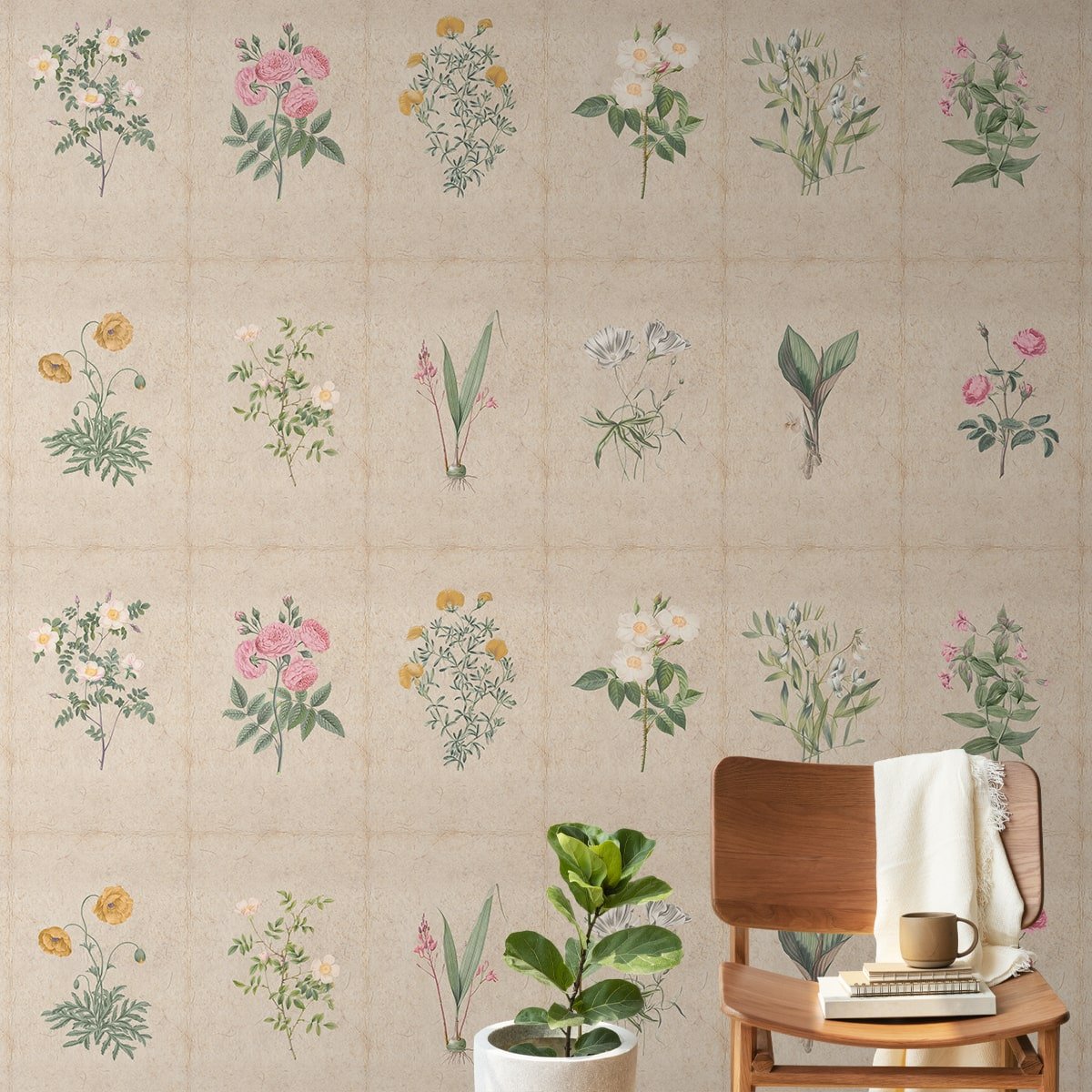 Mehek, Botanical Rendition Room Wallpaper - Marble Lotus - Mehek, Botanical Rendition Room Wallpaper.