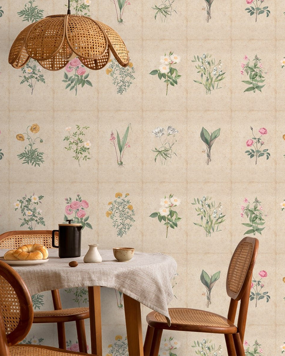 Mehek, Botanical Rendition Room Wallpaper - Marble Lotus - Shop Mehek Botanical Rendition Room Wallpaper | Marble Lotus