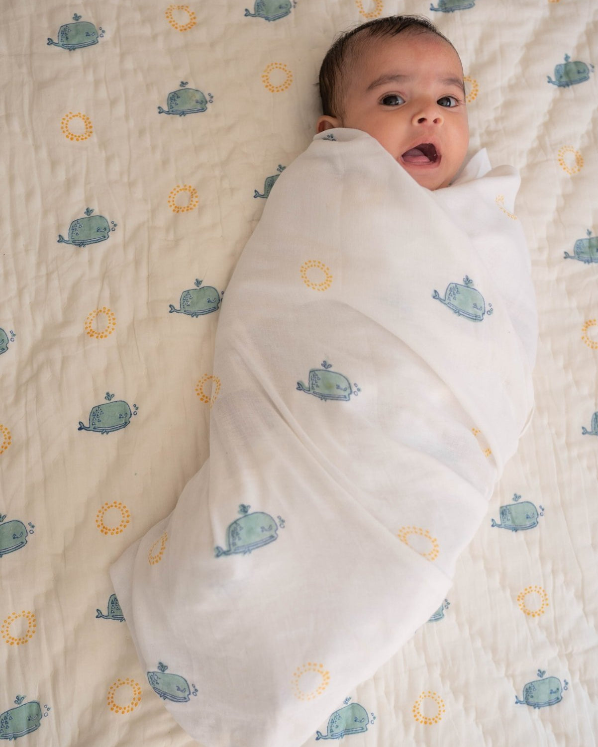 Moana Block Printed Baby Quilt - Marble Lotus - Moana Block Printed Baby Quilt
