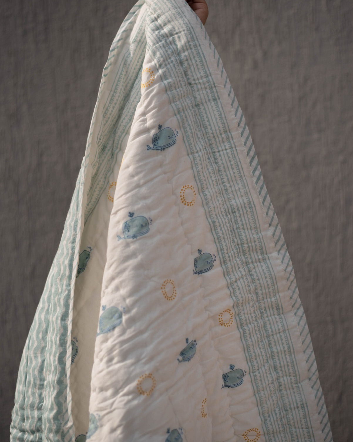 Moana Block Printed Baby Quilt - Marble Lotus - Moana Block Printed Baby Quilt