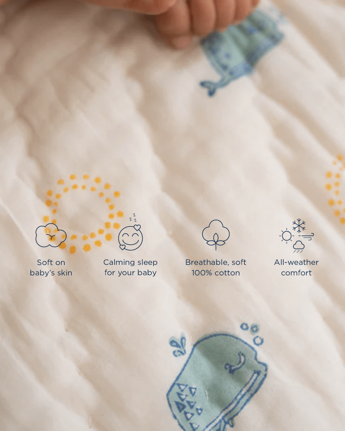 Moana Block Printed Baby Quilt - Marble Lotus - Moana Block Printed Baby Quilt