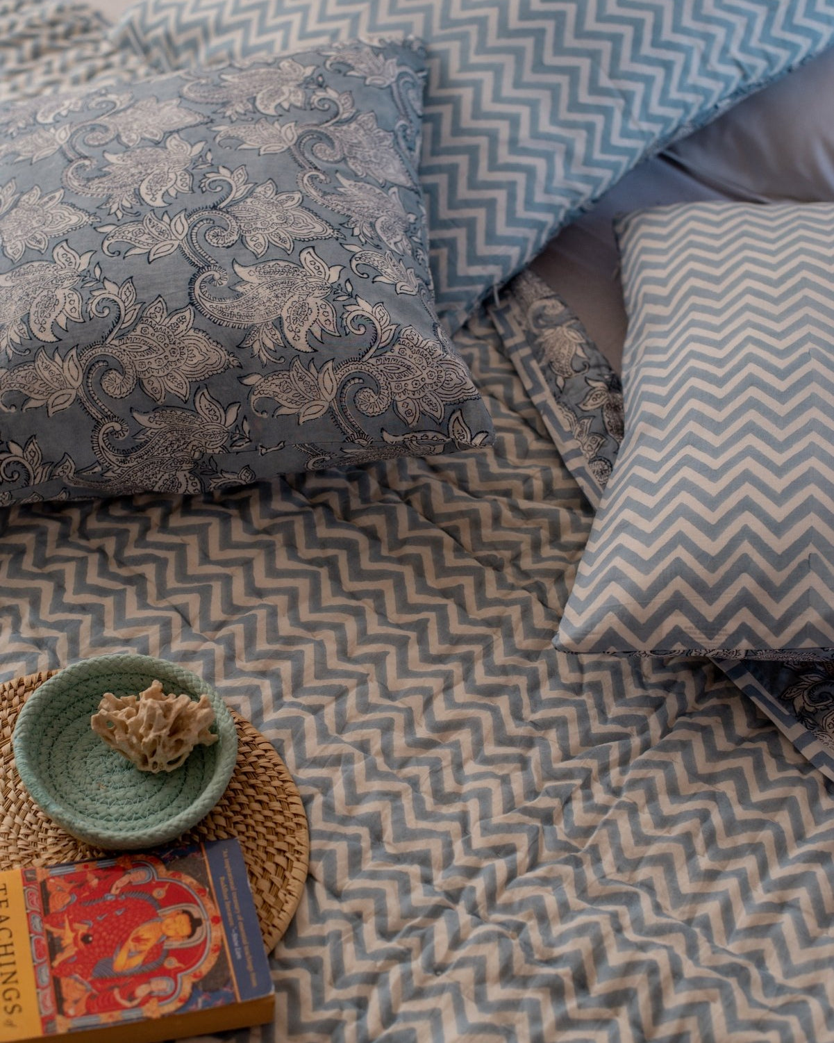 Mogra Block Printed Dohar - Marble Lotus - Mogra Block Printed Dohar