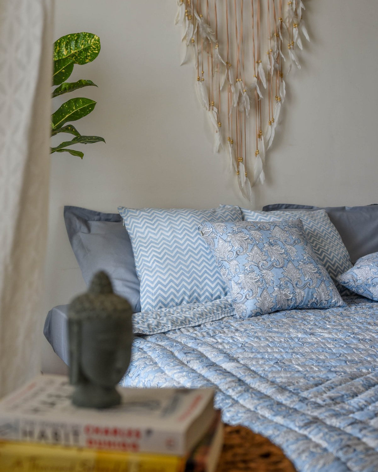 Mogra Block Printed Quilt - Marble Lotus - Mogra Block Printed Quilt