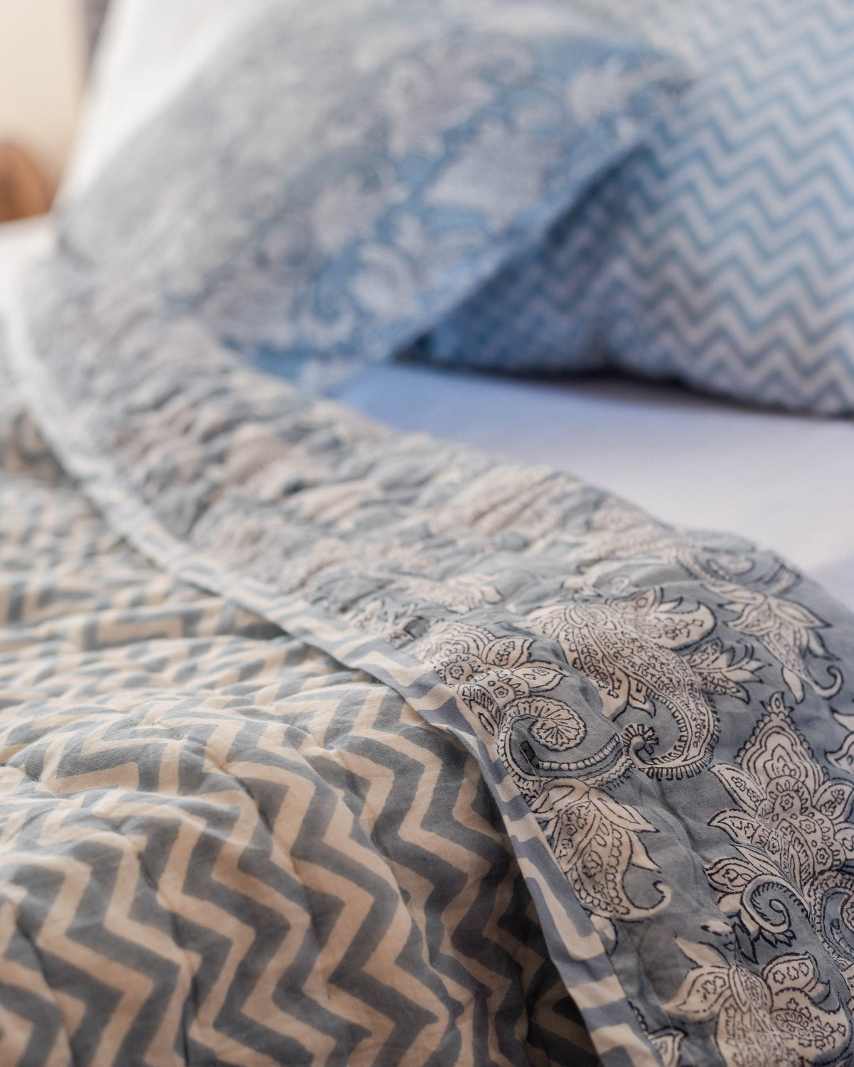Mogra Block Printed Quilt - Marble Lotus - Mogra Block Printed Quilt