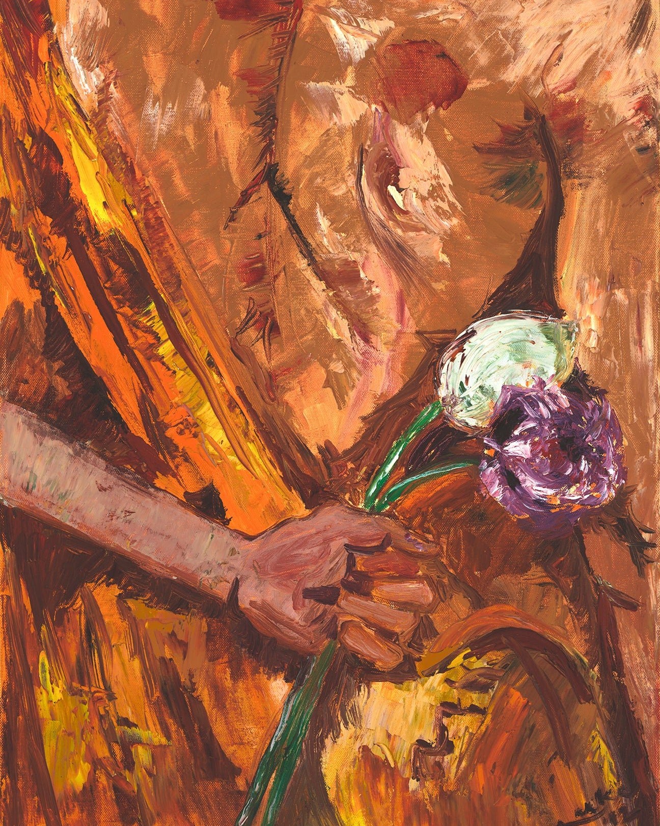 Monk with a Flower in Hand - Marble Lotus - Monk with a Flower in Hand Sculpture