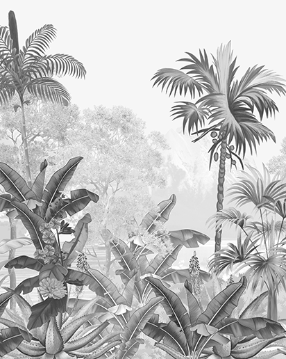 Monochrome Palm haven Wallpaper for Walls - Marble Lotus - Tropical Palm Haven Black & White Wallpaper