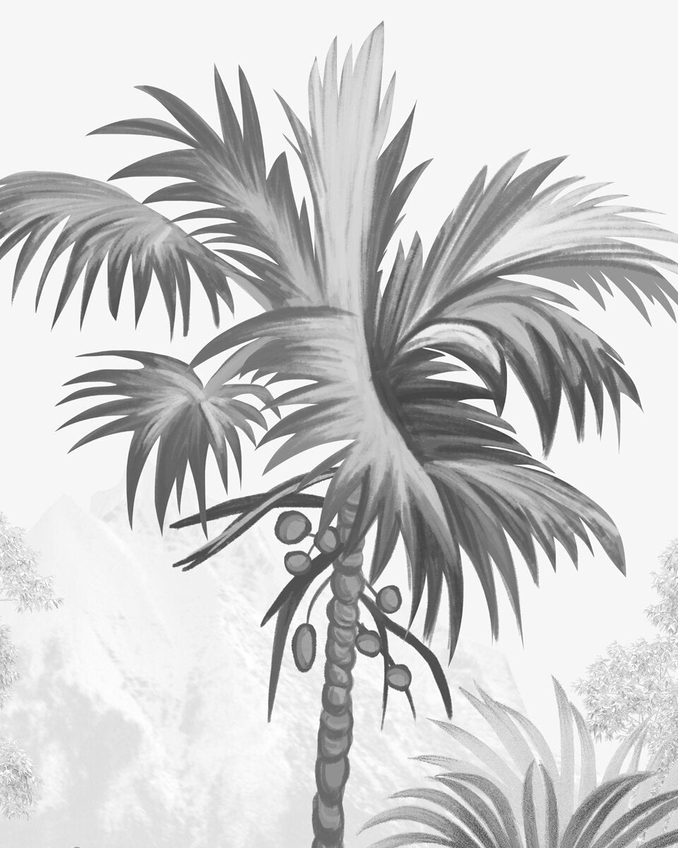 Monochrome Palm haven Wallpaper for Walls - Marble Lotus - Order Tropical Palm Haven Black & White Wallpaper