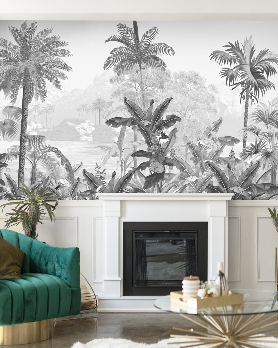 Monochrome Palm haven Wallpaper for Walls - Marble Lotus - Monochrome Palm haven Wallpaper for Walls