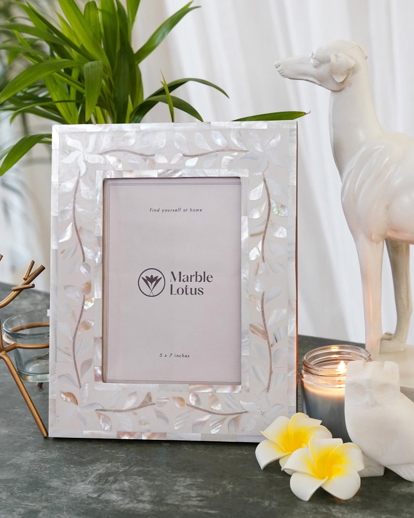 Mother of Pearl Inlay Frame - Marble Lotus - Mother of Pearl Inlay Frame