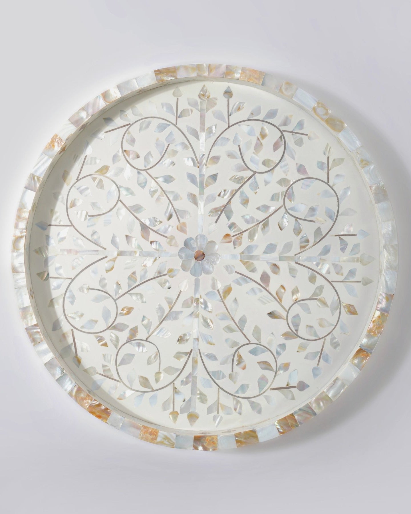 Mother Of Pearl Inlay Tray - Marble Lotus - Mother of Pearl Inlay Tray