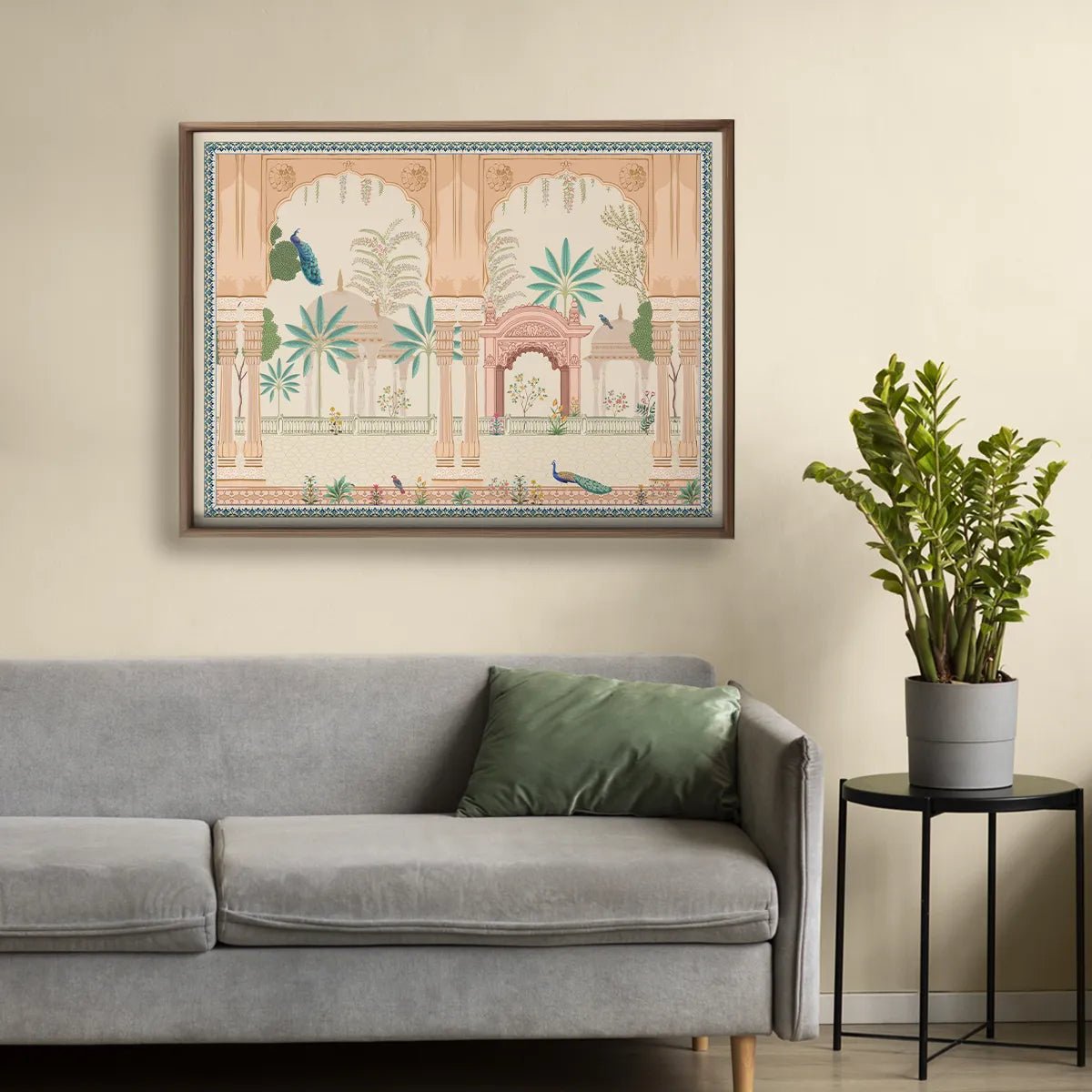 Mughal Garden With Peacock, Indian Frameless Painting Wall Art Digital Print Poster 36 x 48 inches - Marble Lotus - Shop Mughal Garden With Peacock, Indian Painting Wall Art from Marble Lotus