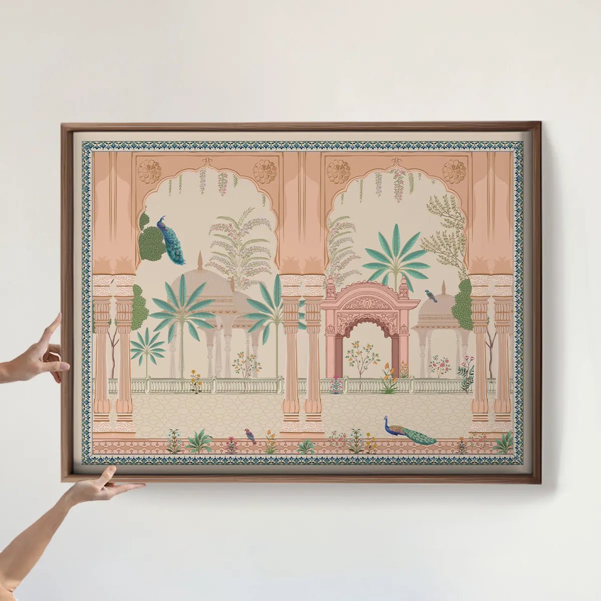 Mughal Garden With Peacock, Indian Frameless Painting Wall Art Digital Print Poster 36 x 48 inches - Marble Lotus - Mughal Garden With Peacock, Indian Painting Wall Art | Life n Colors