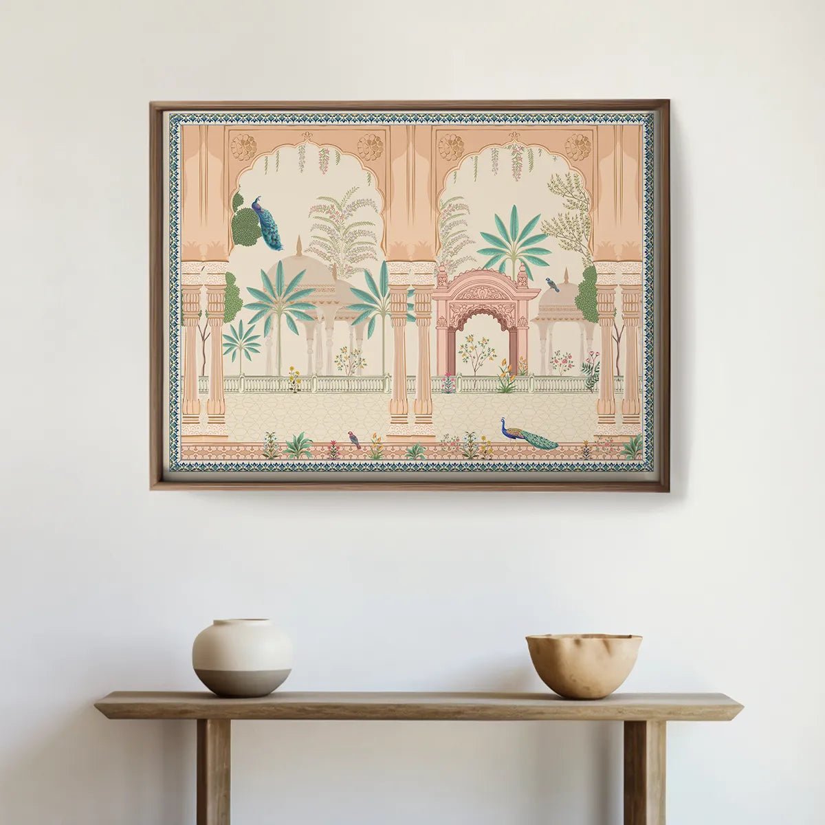 Mughal Garden With Peacock, Indian Frameless Painting Wall Art Digital Print Poster 36 x 48 inches - Marble Lotus - Mughal Garden With Peacock Painting