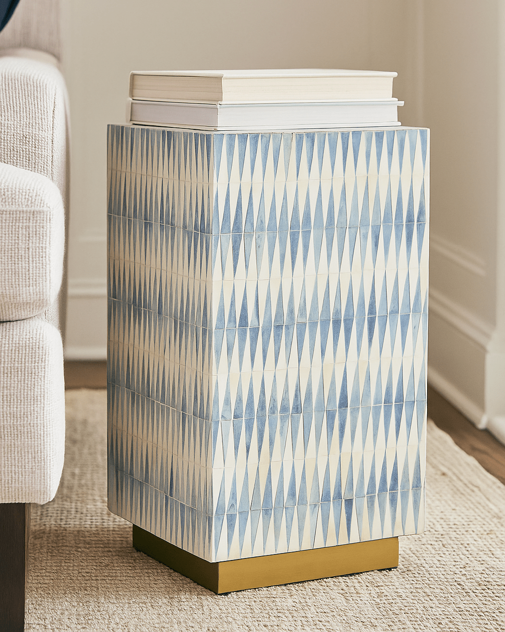 Nadene Blue & White Accent Table - Marble Lotus - Nadene Blue & White Accent Table