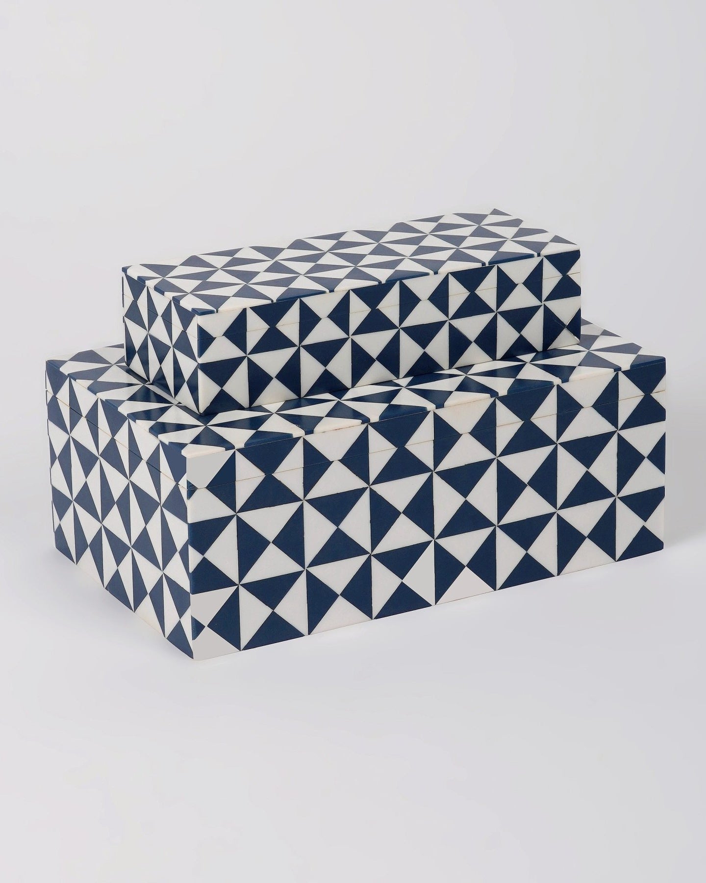 Navy Blue Wooden Inlay Box (Set of 2) - Marble Lotus - Organize Your Space with Blue Wooden Inlay Box