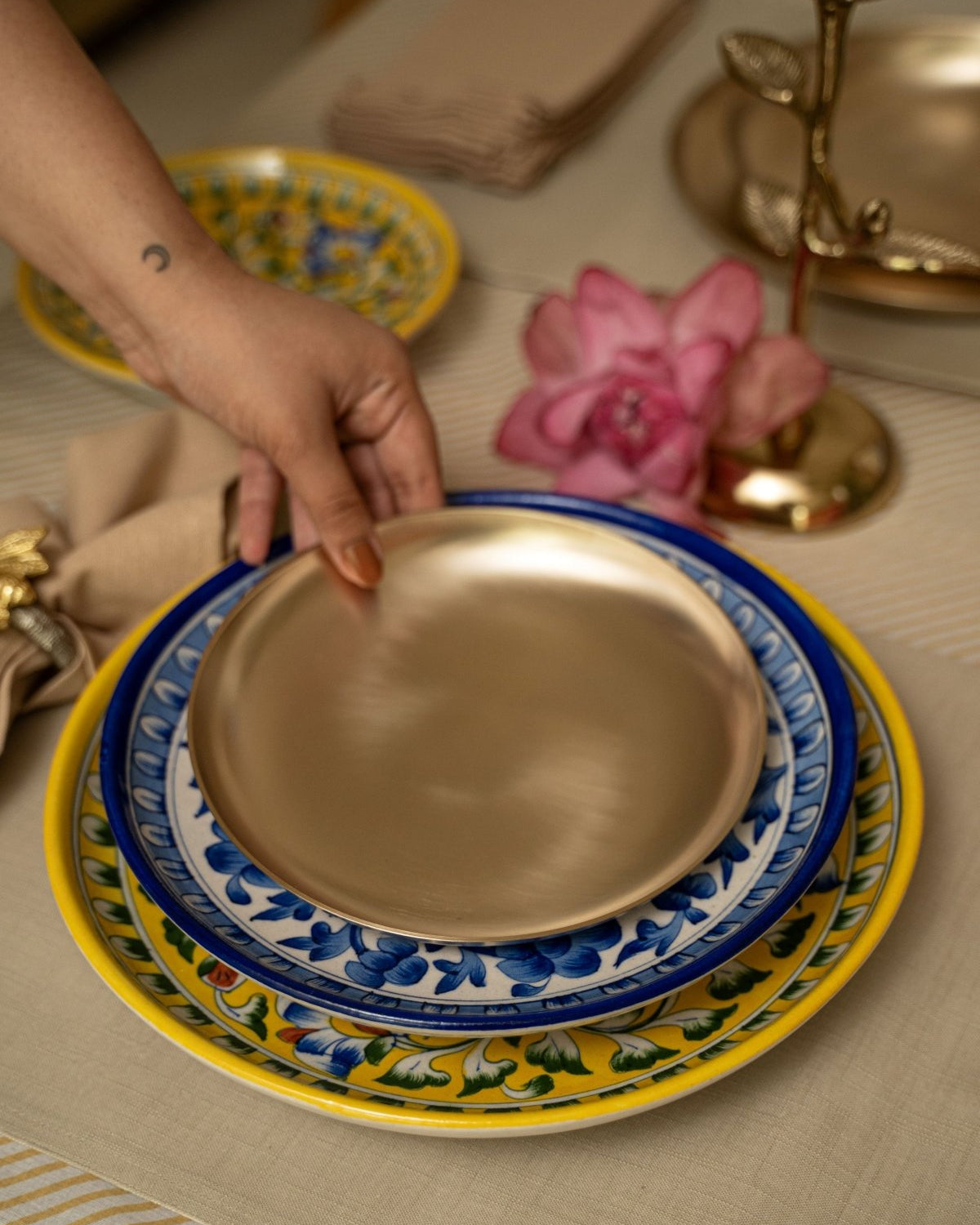 Navy Floral Jaipur Pottery Wall Plate 10" - Marble Lotus - Navy Floral Jaipur Pottery Wall Plate 10" - Marble Lotus