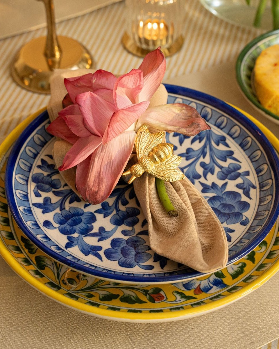 Navy Floral Jaipur Pottery Wall Plate 10" - Marble Lotus - Navy Floral Jaipur Pottery Wall Plate 10" - Marble Lotus