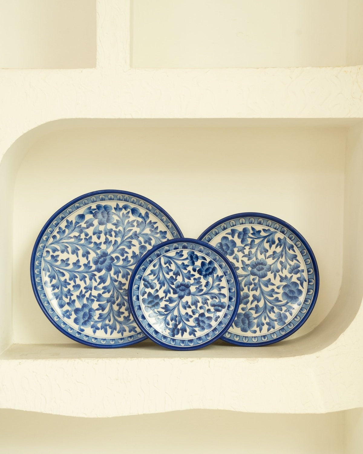 Navy Floral Jaipur Pottery Wall Plate 12" - Marble Lotus - Navy Floral Jaipur Pottery Wall Plate 12" - Marble Lotus