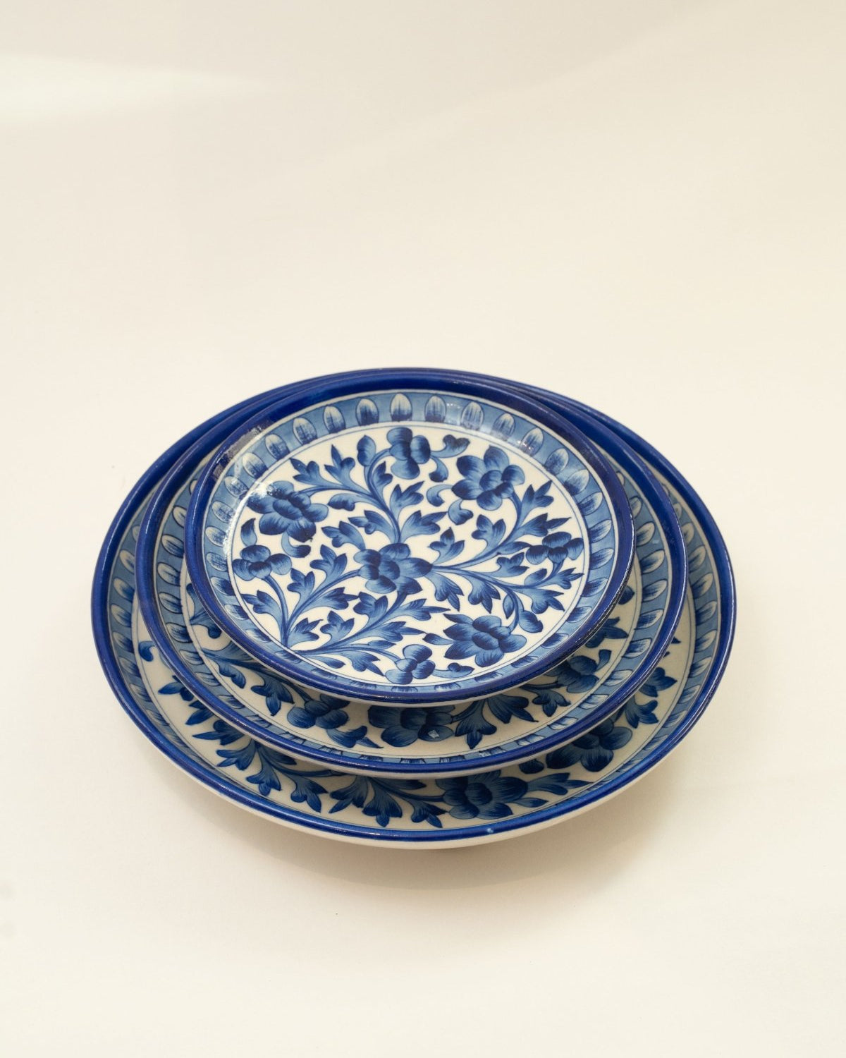 Navy Floral Jaipur Pottery Wall Plate 12" - Marble Lotus - Navy Floral Jaipur Pottery Wall Plate 12" - Marble Lotus