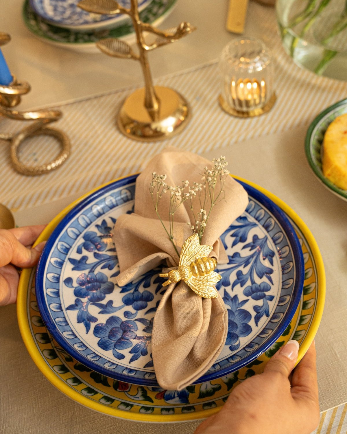 Navy Floral Jaipur Pottery Wall Plate 8" - Marble Lotus - Navy Floral Jaipur Pottery Wall Plate 8" - Marble Lotus