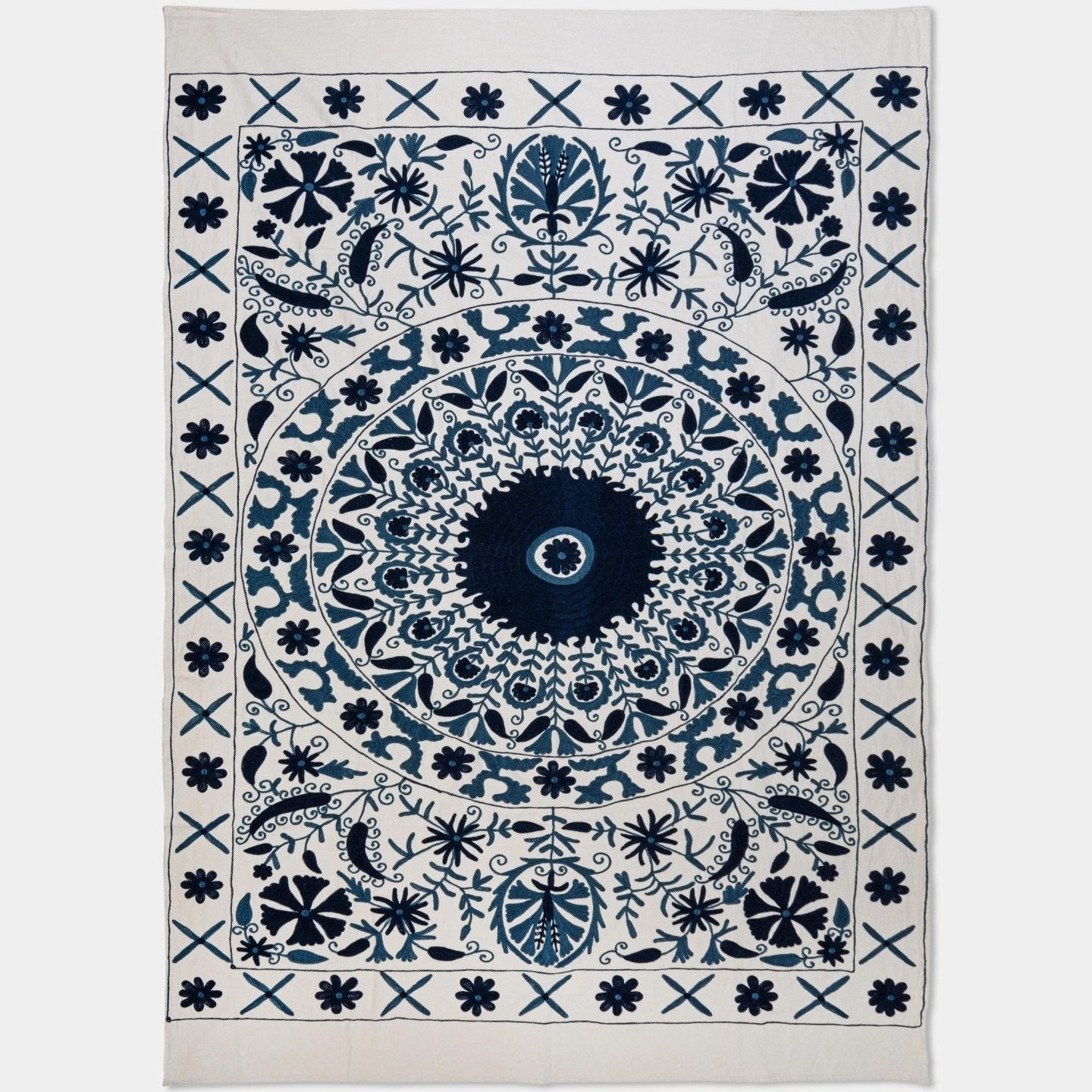 Navy Suzani Tapestry Throw 60x90" - Marble Lotus - Navy Suzani Tapestry Throw 60x90"