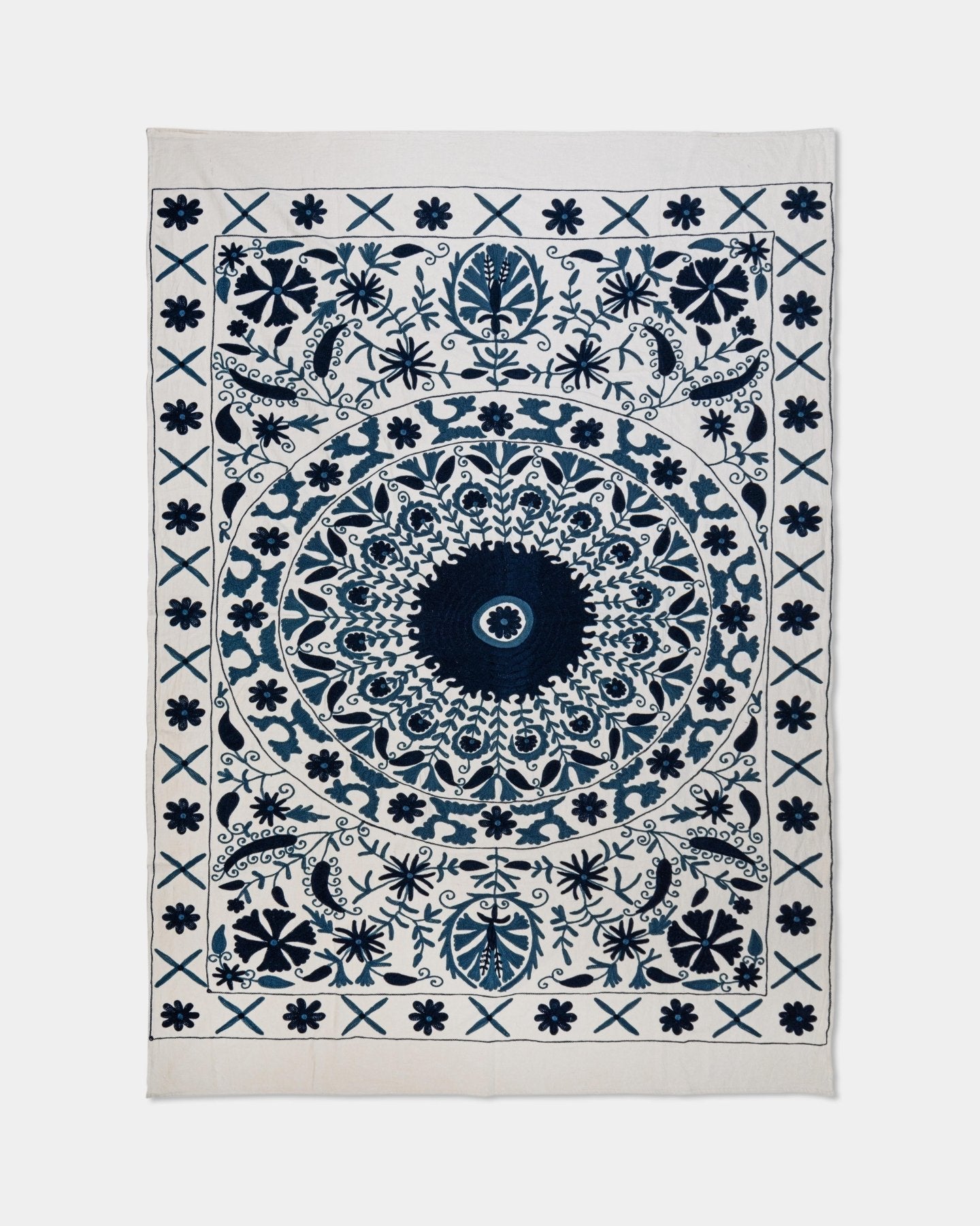Navy Suzani Tapestry Throw 60x90" - Marble Lotus - Navy Suzani Tapestry Throw 60x90"