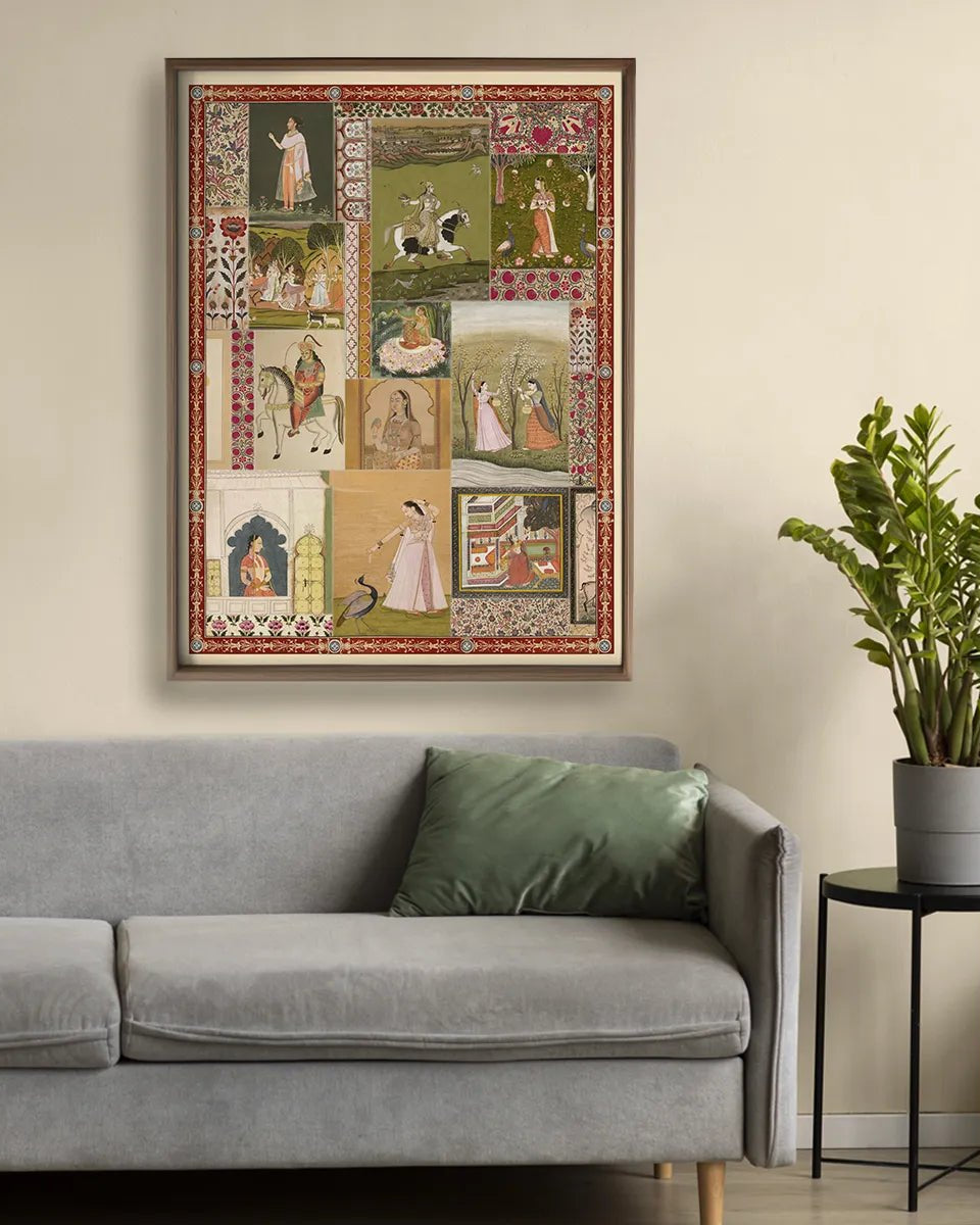 Netri Vintage Indian Painting Wall Art Frameless Digital Print Poster 36 x 48 inches - Marble Lotus - Buy Neutral Floral Painting | Marble Lotus